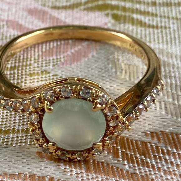 PA vermeil blue chalcedony ring with CZ gems - Picture 2 of 9